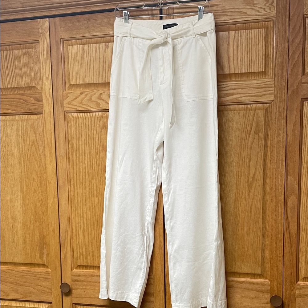 Banana Republic White High-Rise Tie-Waist Trousers